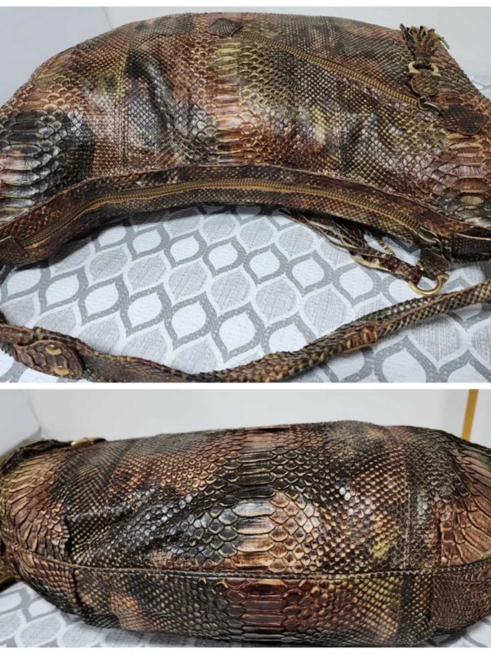 Authentic Salvatore Ferragamo Large Python Leather Hobo Bag Brown